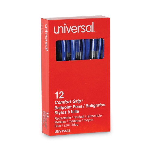  | Universal UNV15531 1 mm Comfort Grip Retractable Ballpoint Pens - Medium, Blue (1 Dozen) image number 0