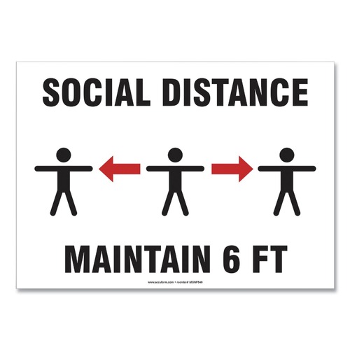 Floor Signs | GN1 MGNF544VPESP 10 in. x 7 in. Wall 3-Human/Arrows Social Distance Signs - White (10/Pack) image number 0