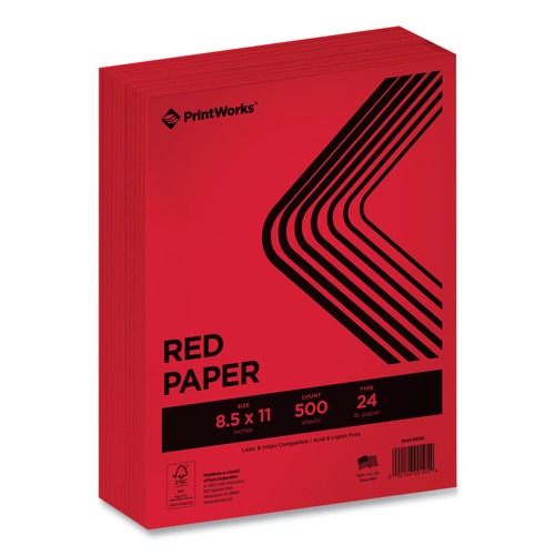 Cleaning & Janitorial Supplies | PrintWorks Professional 00105 8.5 in. x 11 in. 24 lbs. Text Weight Color Paper - Red (1-Ream) image number 0