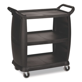 Boardwalk CC2036BW03 18 in. x 36.25 in. x 38 in. 300 lb. Capacity Plastic Bussing Cart with 3 Shelves - Black