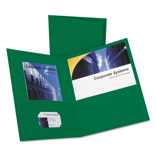  | Oxford 57556EE Twin-Pocket Folder Embossed Leather Grain Paper - Hunter Green (25/Box) image number 0