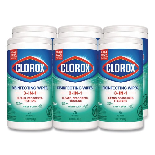 Cleaning & Janitorial Supplies | Clorox 01656 7 in. x 8 in. 1-Ply Disinfecting Wipes - Fresh Scent, White (450/Carton) image number 0
