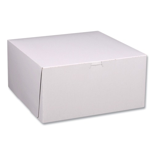 Food Trays, Containers, and Lids | SCT 1589 12 in. x 12 in. x 6 in. Standard Paper One-Piece Non-Window Bakery Boxes - White/Brown (50/Bundle) image number 0