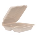 Food Trays, Containers, and Lids | Dart 90FBRHT3 9.14 in. x 9 in. x 2.98 in. 3 Compartments ProPlanet Seal Compostable Molded Fiber Hinged Trays - Natural (200/Carton) image number 0