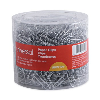 Universal UNV21001 Plastic-Coated Paper Clips - Assorted Sizes, Silver (1000/Pack)