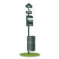 Trash & Waste Bins | Furloo FLO1RSG Pet Waste Station with Roll Bag Locking Dispenser, 11.5 Gallon Round Lidded Trash Can, Pole, and Glow-in-the-Dark Sign image number 1