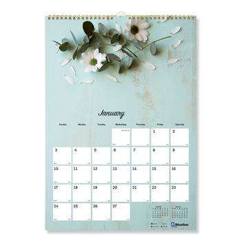 Blueline 12-Month (Jan to Dec): 2026 12 in. x 17 in. Floral Photography Romantic Wall Calendar - White/Multicolor Sheets