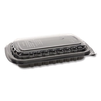 Pactiv Corp. MealMaster 10 x 7.1 x 2.1 Rib Container - Black/Clear (90/Carton)