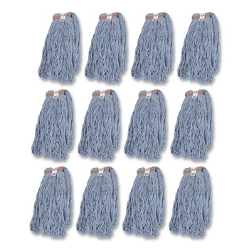 Rubbermaid Commercial 20 oz. 1 in. Headband Cut-End Blend Cotton/Synthetic Mop Head - Blue (12/Carton)