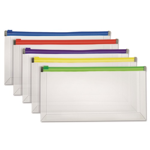 Pendaflex 10.13 in. x 5.13 in. Zipper Closure Poly Zip Check Envelope - Assorted Colors (5/Pack)