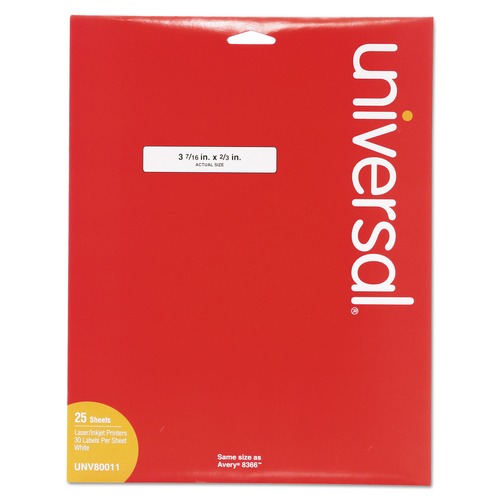 Office Jansan | Universal UNV80011 0.66 in. x 3.44 in. Self-Adhesive Permanent File Folder Labels - White (750/Pack) image number 0