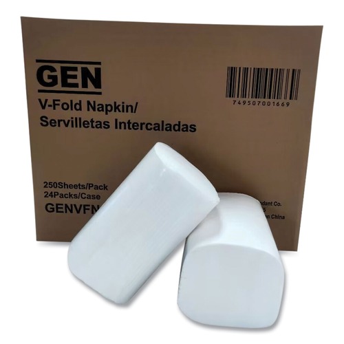 Paper Towels and Napkins | GEN GENVFN60002V 6.5 in. x 8.3 in. Premium V-Fold Napkins - White (250/Pack, 24 Packs/Carton) image number 0