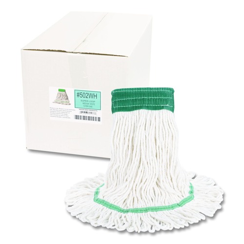 Cleaning & Janitorial Supplies | Boardwalk BWK502WHCT Super Loop Wet Mop Head with Cotton/Synthetic Fiber and 5 in. Headband - Medium, White (12/Carton) image number 0