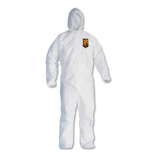 Bib Overalls | KleenGuard KCC 46114 A30 Elastic Back and Cuff Hooded Coveralls - Extra Large, White (25/Carton) image number 0