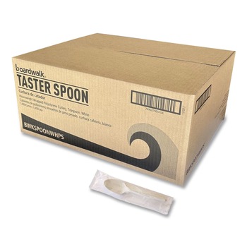 Boardwalk BWKSPOONWHPS Heavyweight Wrapped Polystyrene Teaspoon Cutlery - White (1000/Carton)