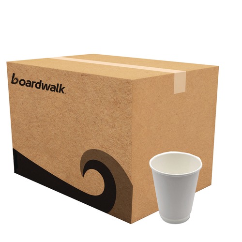 Cups and Lids | Boardwalk BWKDW12HCUP 12 oz Double-Walled Paper Hot Cups - White (500/Carton) image number 0