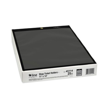 C-Line 45114 Super Heavy-Duty 11 in. x 14 in. Insert Stitched Shop Ticket Holders - Clear Front, Black Pressboard Back, Black Border (25/Box)