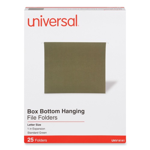  | Universal UNV14141 1/5-Cut Tab, Box Bottom Hanging File Folders - Letter Size, Standard Green (25/Box) image number 0