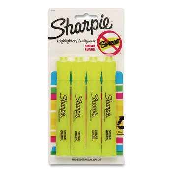 Sharpie Tank-Style Chisel Tip Highlighters - Fluorescent Yellow Ink/Yellow Barrel (4/Pack)