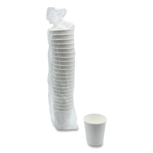 Food Service | Boardwalk BWKDW10HCUPPK 10 oz Double-Walled Paper Hot Cups - White (25/Pack) image number 0