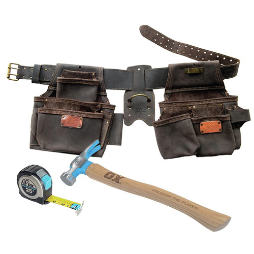 Tool Belts | OX Tools OX-P432003 Top Grain Leather Construction Rig with Hammer and Tape Measure image number 0