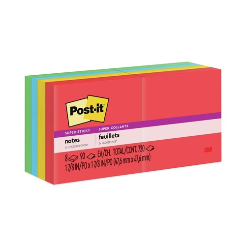 Office Jansan | Post-it Notes Super Sticky 622-8SSAN 2 in. x 2 in. Pads - Playful Primary Collection Colors (8/Pack) image number 0