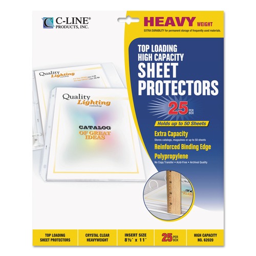 C-Line 62020 11 in. x 8-1/2 in. 50 in. High Capacity Polypropylene Sheet Protectors - Clear (25/Box) image number 0