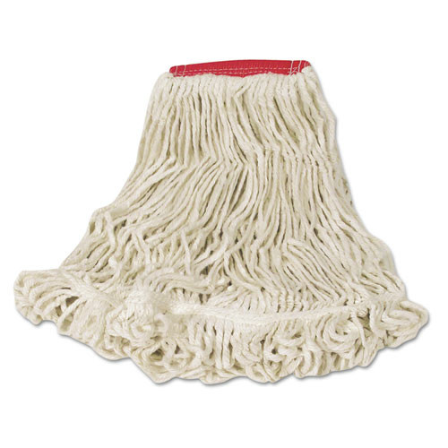 Mops | Rubbermaid Commercial FGD25306WH00 Super Stitch Blend 24 oz. Cotton/Synthetic Wet Mop Head - White/Red (6/Carton) image number 0