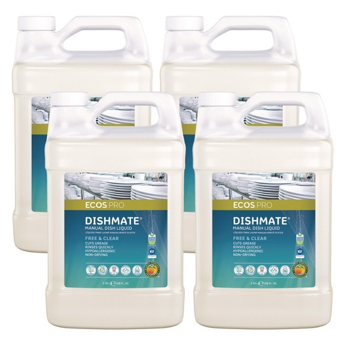 Office Jansan | ECOS PRO PL972104CT 1 Gallon Dishmate Manual Dish Liquid Jug - Free and Clear (4/Carton) image number 0