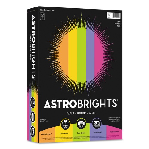 Office Jansan | Astrobrights 21289RFID 8.5 in. x 11 in. 24 lbs. Bond Weight Happy Assortment Color Paper - Assorted Happy Colors (500/Ream) image number 0