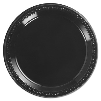 Chinet 81409 Heavyweight Plastic Plates, 9-in Dia, Black, 125/pack, 4 Packs/carton