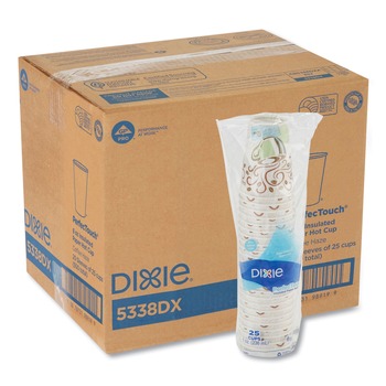 Dixie PerfecTouch 8 oz. Paper Hot Cups - Coffee Haze Design (25/Sleeve, 20 Sleeves/Carton)