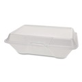 Food Service | Plastifar 12039 7.81 in. x 8.75 in. x 3.38 in. Secure One Tab Latch 3 Compartments Foam Hinged Lid Container - White (200/Pack) image number 3