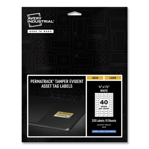 Office Jansan | Avery 60528 PermaTrack 0.75 in. x 1.5 in. Laser Printers Tamper-Evident Asset Tag Labels - White (320/Pack) image number 0
