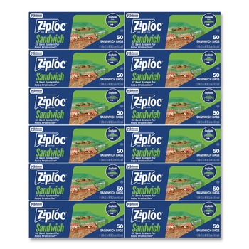 Ziploc 6.5 in. x 5.88 in. Resealable Sandwich Bags - Clear (600/Carton)