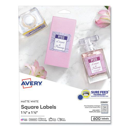 Office Jansan | Avery 22805 1.5 in. x 1.5 in. Square Labels with Sure Feed and TrueBlock - White (600/Pack) image number 0