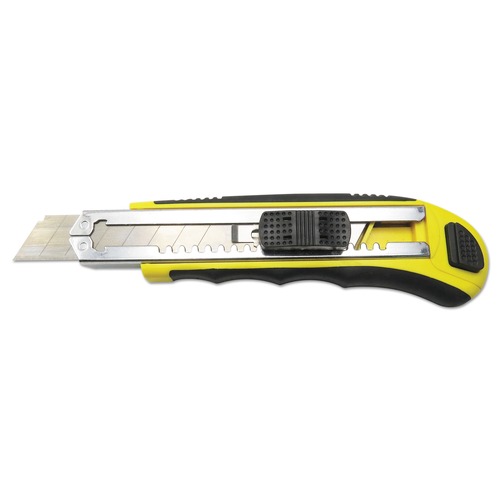 Box Cutters & Utility Knives | Boardwalk BWKUKNIFE25 Rubber-Gripped Straight-Edged Snap Blade Retractable Knife - Black/Yellow image number 0