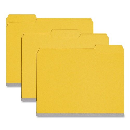 File Folders | Smead 21562 1/3-Cut Tabs Assorted Letter Size 1 in. Expansion Recycled Heavy Pressboard Folders - Yellow (25/Box) image number 0