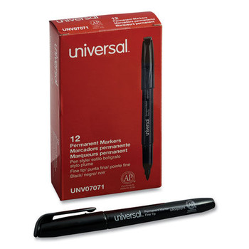 Universal UNV07071 Fine Bullet Tip Black Ink Pen-Style Permanent Markers (1 Dozen)