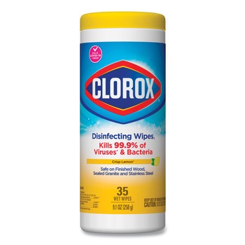 Clorox 7 in. x 8 in. 1-Ply Disinfecting Wipes - Crisp Lemon, White (35/Canister)
