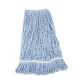 Mops | Boardwalk BWK543CT Narrow Floor Finish Rayon/Polyester Mop Head - Large, White/Blue (12/Carton) image number 1