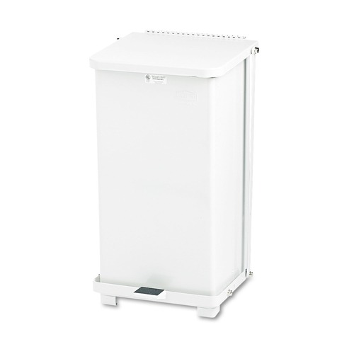 Trash & Waste Bins | Rubbermaid Commercial FGST12EPLWH Defenders 6.5-Gallon Steel Square Biohazard Step Can - White image number 0