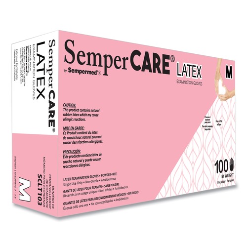 Disposable Gloves | SemperCare SCLT103 Latex Examination Gloves - Cream/Medium (1000/Carton) image number 0