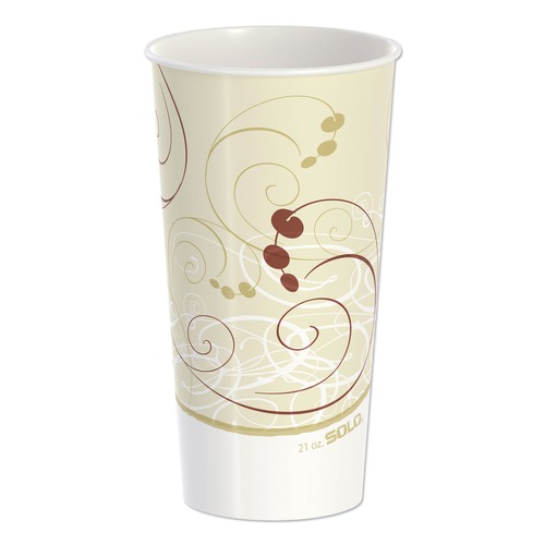Cups and Lids | SOLO RNP21P-J8000 Symphony Design 21 oz Double Sided Poly Paper Cold Cups - Tan/Maroon/White (50/Pack, 20 Packs/Carton) image number 0