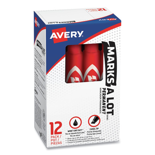 Office Jansan | Avery 07887 MARKS A LOT Broad Chisel Tip Regular Desk-Style Permanent Marker - Red (1-Dozen) image number 0