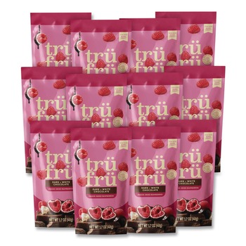 Tru Fru 10850048358208 1.7 oz. Packet Hyper-Dried Grab and Go Raspberries in White and Dark Chocolate (12/Carton)