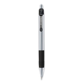 Zebra Z-Grip Medium 1 millimeter Retractable Metal Ballpoint Pen - Black Ink/Silver/Black Barrel (1-Dozen)