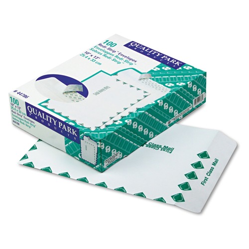 Office Jansan | Quality Park QUA44786 10 in. x 13 in. #13 1/2 Cheese Blade Flap Redi-Strip Catalog Envelope - White (100/Box) image number 0