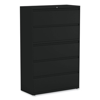 Alera 25513 5-Drawer 42 in. x 18 in. x 64.25 in. Lateral File Cabinet - Black