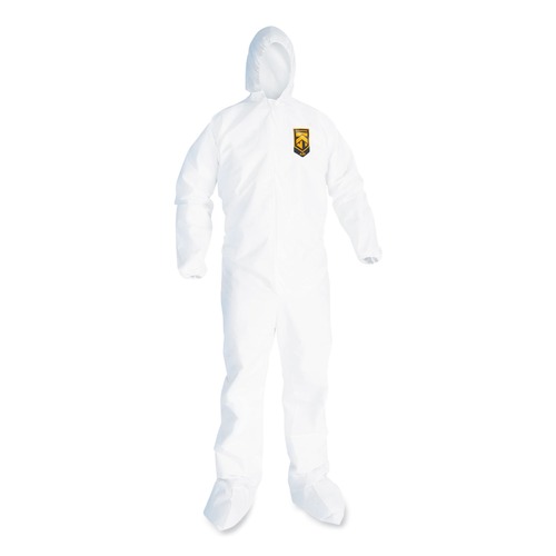 Bib Overalls | Ansell KCC49123 A20 Hood, Boots, and Elastic-Back Breathable Particle Protection Coveralls - Large, White (24/Carton) image number 0